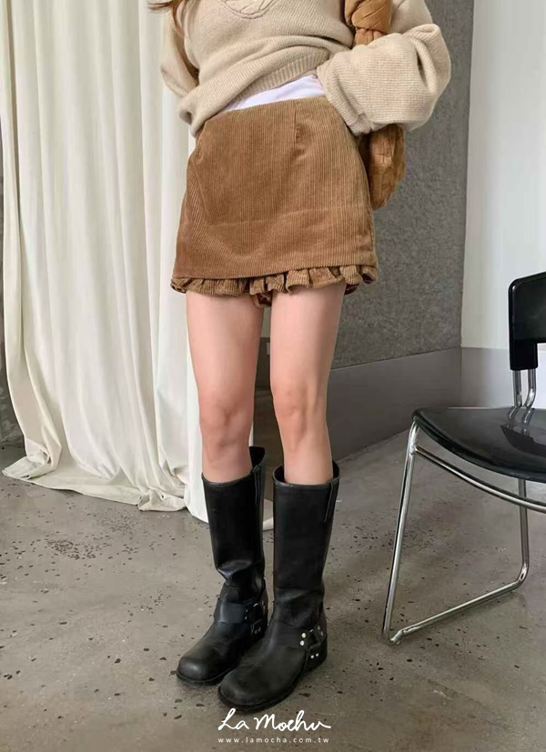 蕾絲滾邊燈芯絨褲裙(闆娘.花花清單)